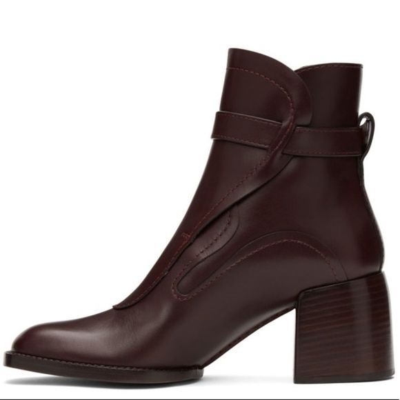 Chloé Gaile Burgundy Harness Leather Ankle Boots - Picture 15 of 16